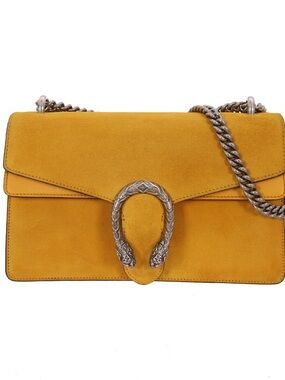 Gucci Dionysus Yellow Suede Shoulder Bag with Silver Chain Bag